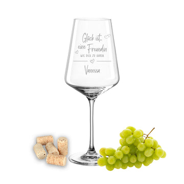 Weinglas mit Gravur Leonardo Puccini "GLÜCK IST EINE FREUNDIN WIE DICH ZU HABEN" mit Wunschname