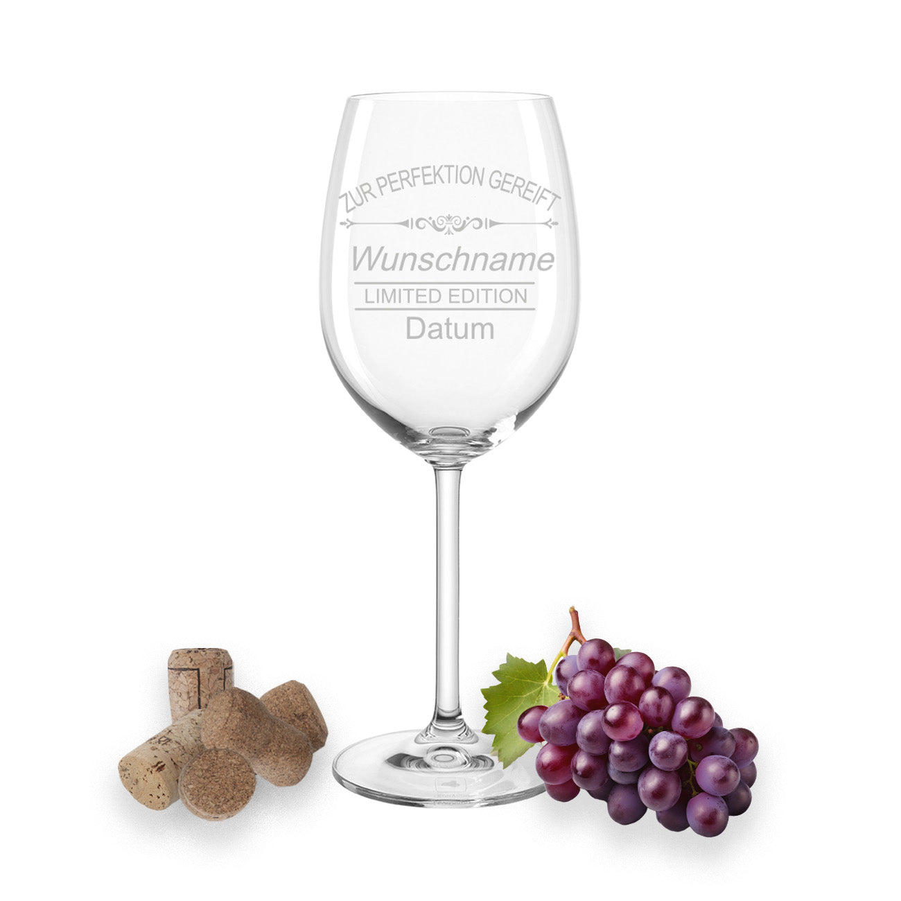 Weinglas "ZUR PERFEKTION GEREIFT" Leonardo Daily mit Wunschname & Datum