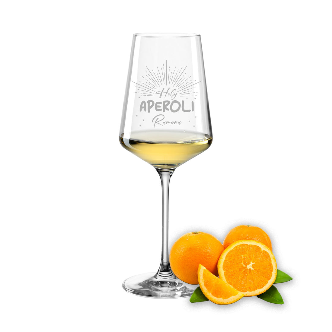 Weinglas mit Gravur Leonardo Puccini "HOLY APEROLI" mit Wunschname