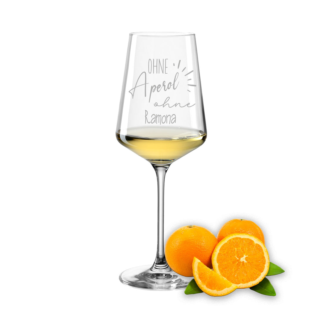 Weinglas mit Gravur Leonardo Puccini "OHNE APEROL OHNE …" mit Wunschname