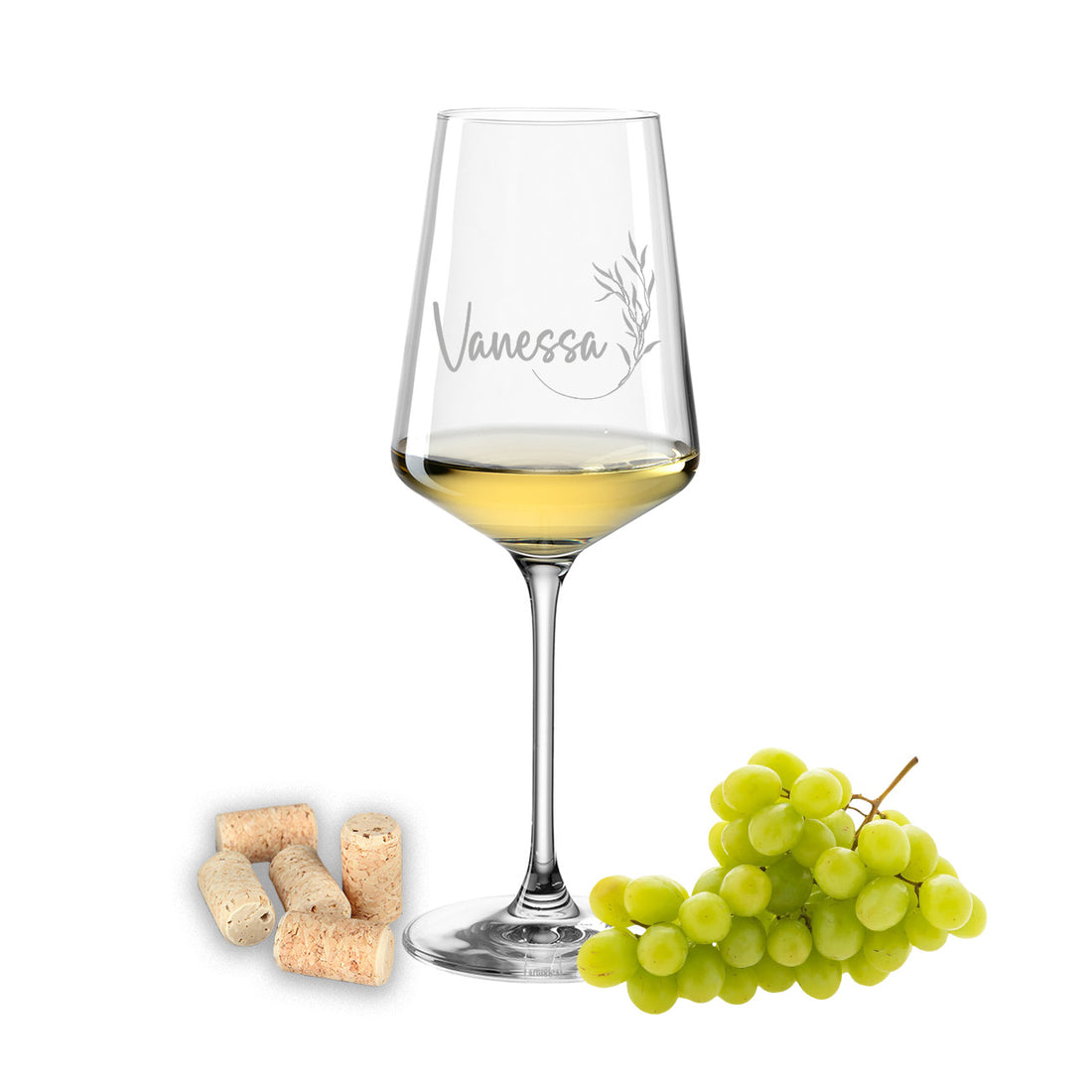 Weinglas mit Gravur Leonardo Puccini "BLÄTTERRANKE" mit Wunschname
