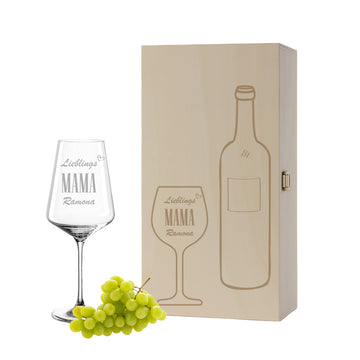 Weinglas mit Gravur Leonardo Puccini "LIEBLINGS MAMA" inkl. Holzbox klein mit Wunschname