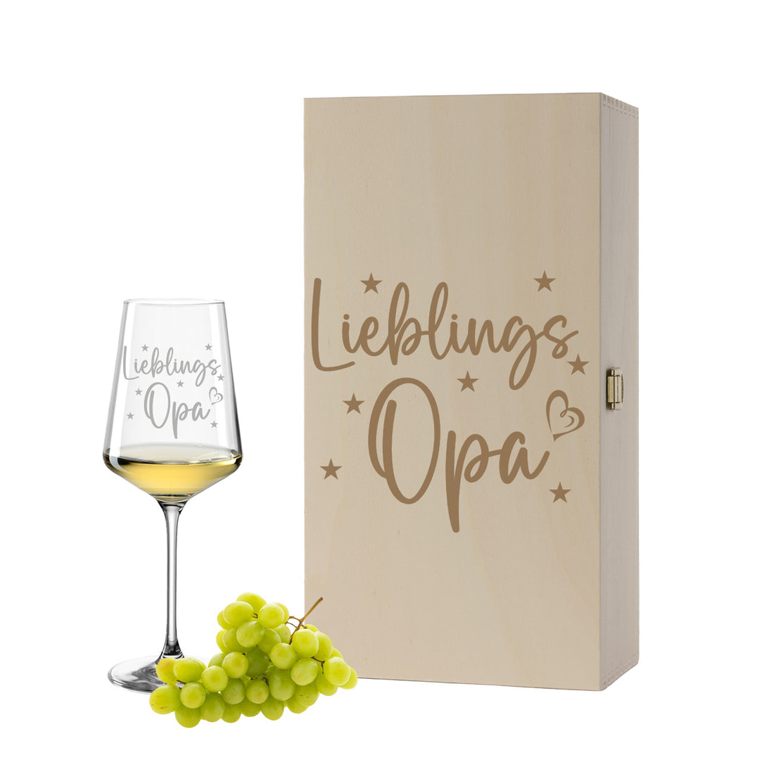 Weinglas mit Gravur Leonardo Puccini "LIEBLINGS OPA" inkl. Holzbox klein