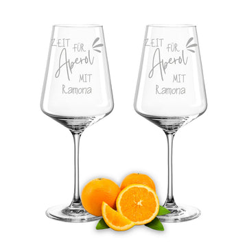 Weinglas mit Gravur Leonardo Puccini "ZEIT FÜR APEROL MIT..." 2 Gläser mit Wunschname