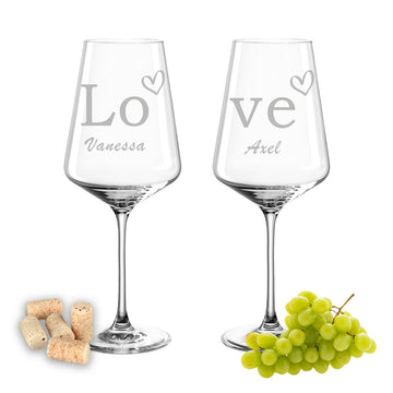 Weinglas mit Gravur Leonardo Puccini "LOVE" Set mit 2 Gläser mit Wunschname