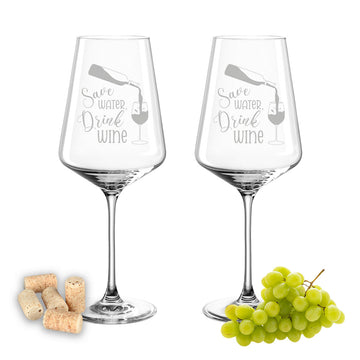 Weinglas mit Gravur Leonardo Puccini "SAVE WATER DRINK WINE" 2 Gläser