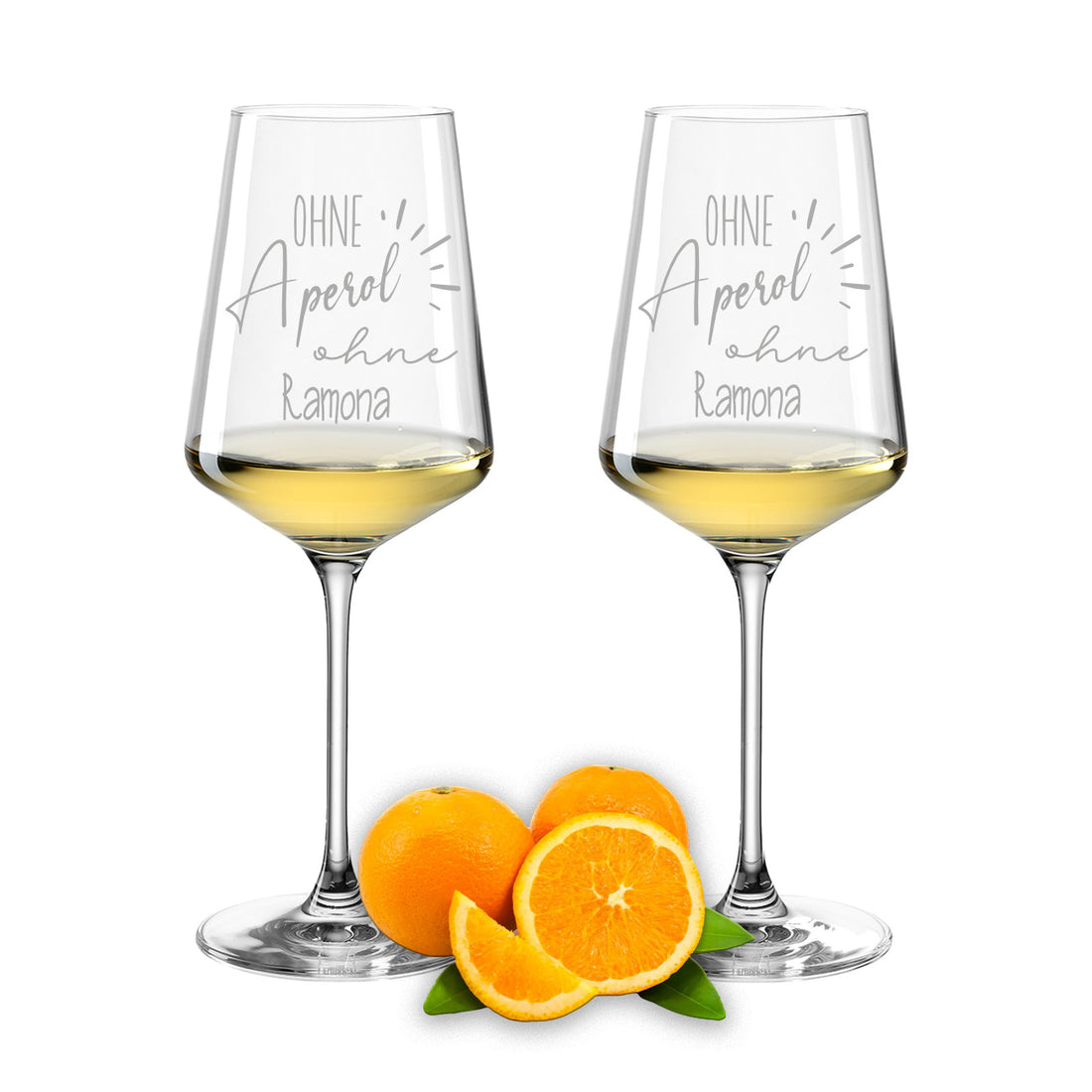 Weinglas mit Gravur Leonardo Puccini "OHNE APEROL OHNE …" 2 Gläser mit Wunschname