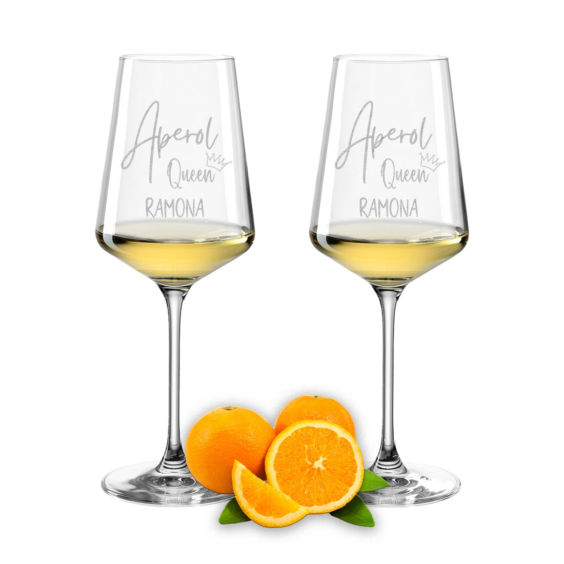 Weinglas mit Gravur Leonardo Puccini "APEROL QUEEN" 2 Gläser mit Wunschname