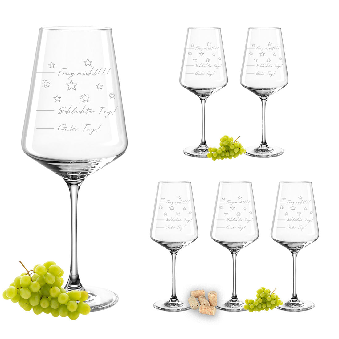 Weinglas mit Gravur Leonardo Puccini "GUTER TAG SCHLECHTER TAG!!" Set mit 6 Gläser