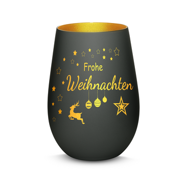 Windlicht mit Gravur aus Glas "FROHE WEIHNACHTEN"