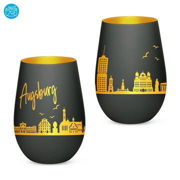 Edles Glas Windlicht mit Gravur "SKYLINE AUGSBURG" in 6 verschiedenen Farben