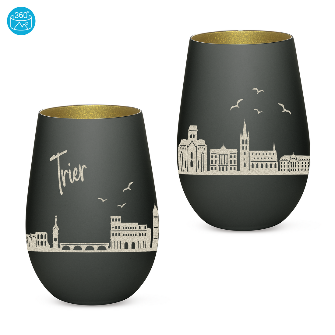 Edles Glas Windlicht mit Gravur "SKYLINE TRIER" in 6 verschiedenen Farben