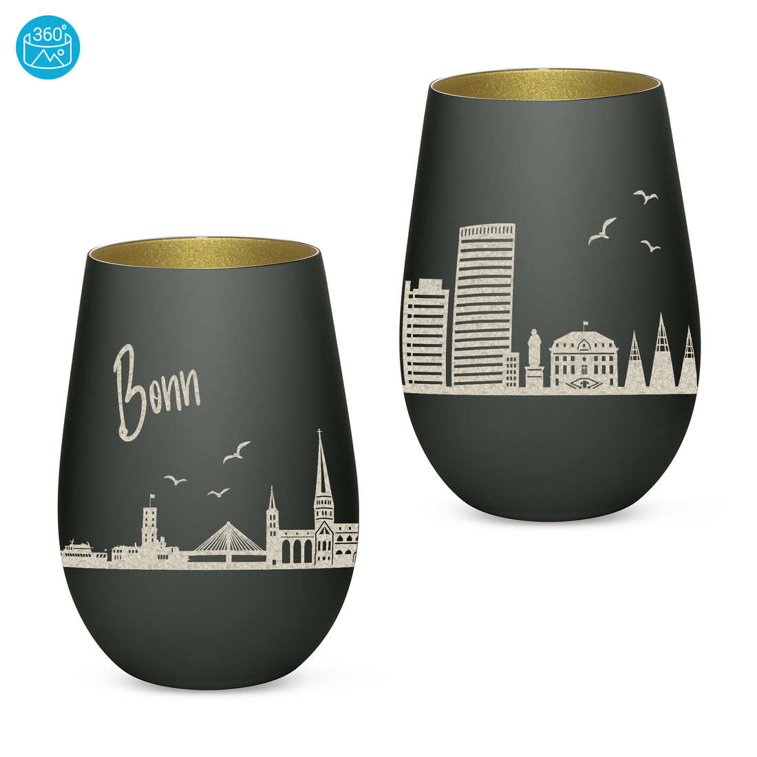 Edles Glas Windlicht mit Gravur "SKYLINE BONN" in 6 verschiedenen Farben