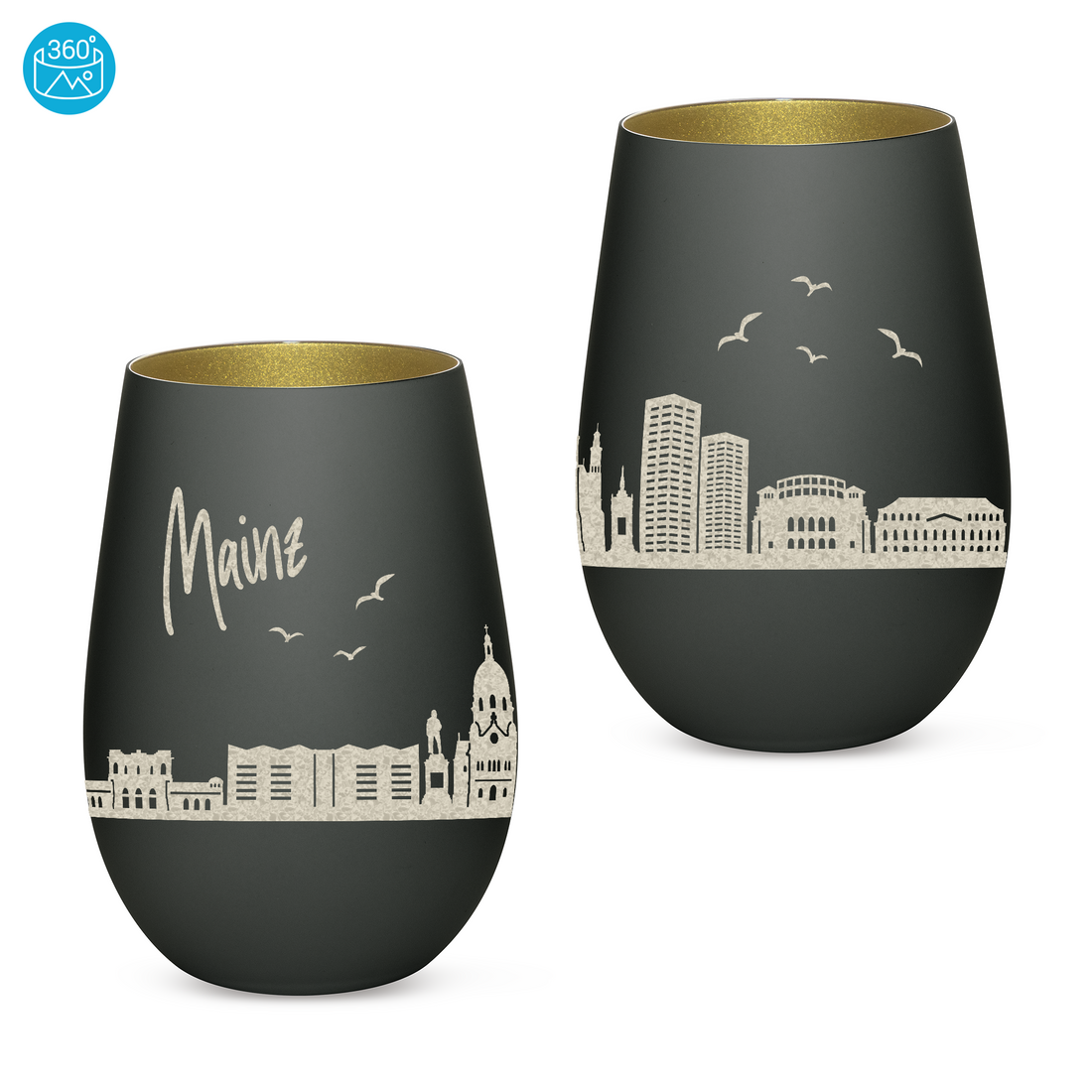 Edles Glas Windlicht mit Gravur "SKYLINE MAINZ" in 6 verschiedenen Farben