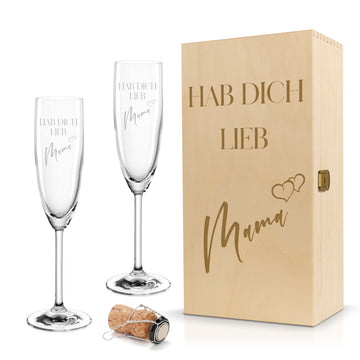 Sektglas mit Gravur Leonardo Daily "HAB DICH LIEB MAMA" 1 Glas und Holzbox klein