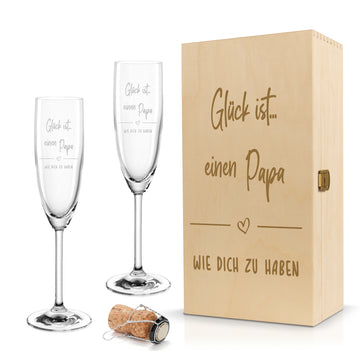 Sektglas mit Gravur Leonardo Daily "GLÜCK IST EINEN PAPA WIE DICH ZU HABEN" 1 Glas und Holzbox klein