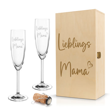 Sektglas mit Gravur Leonardo Daily "LIEBLINGS MAMA" 1 Glas und Holzbox klein