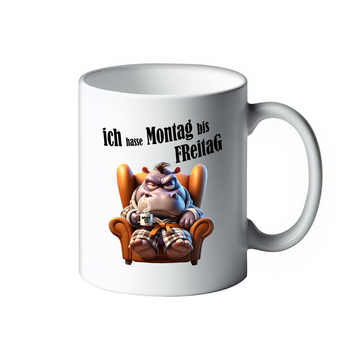 Lustige Tasse mit mürrischen Tieren "ich hasse Montag bis Freitag" Nilpferd Hippo Kaffeebecher