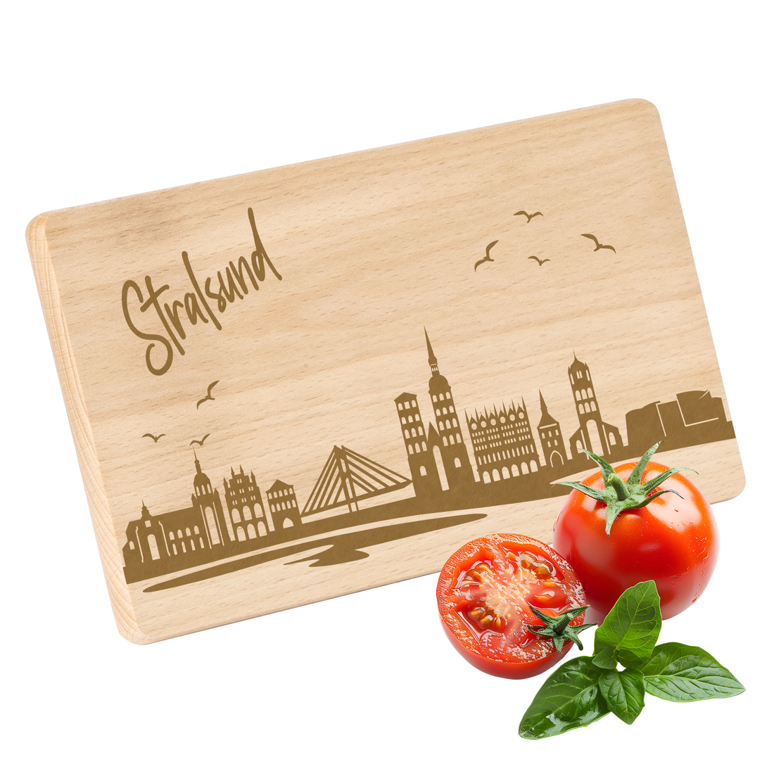 Frühstücksbrettchen mit Gravur "Skyline STRALSUND" 220x120mm