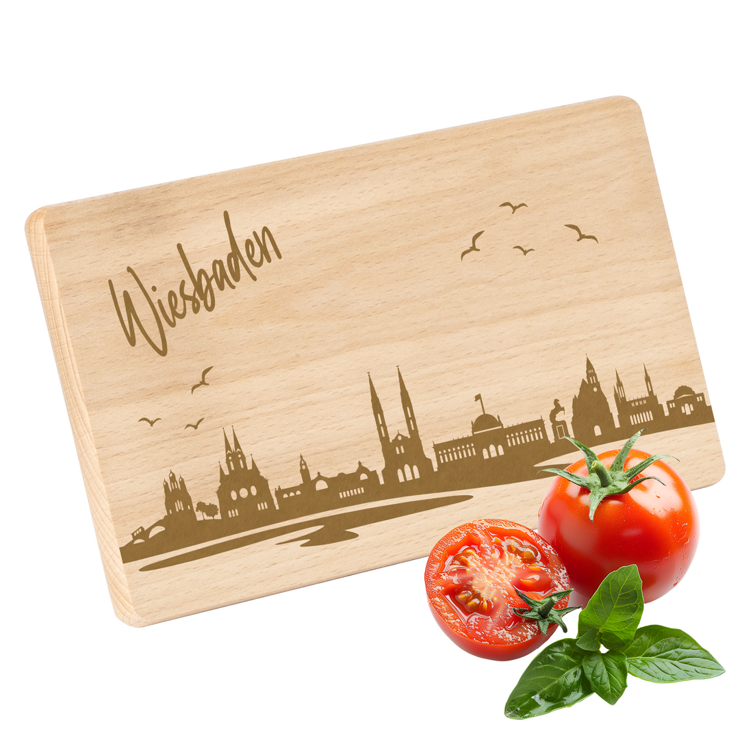 Frühstücksbrettchen mit Gravur "Skyline WIESBADEN" 220x120mm