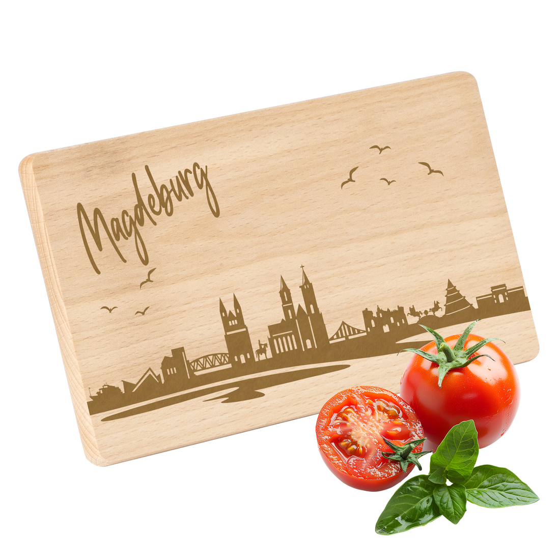 Frühstücksbrettchen mit Gravur "Skyline MAGDEBURG" 220x120mm