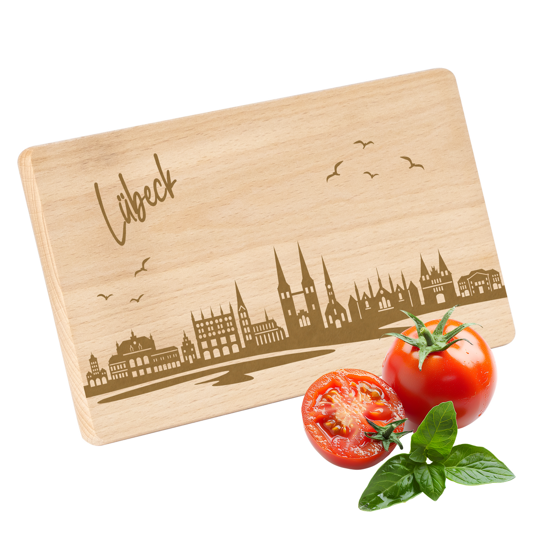 Frühstücksbrettchen mit Gravur "Skyline LÜBECK" 220x120mm