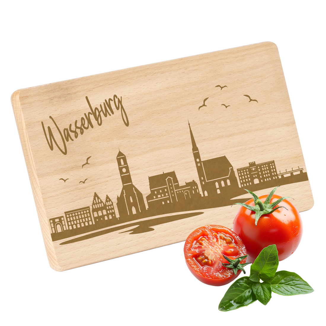 Frühstücksbrettchen mit Gravur "Skyline WASSERBURG" 220x120mm