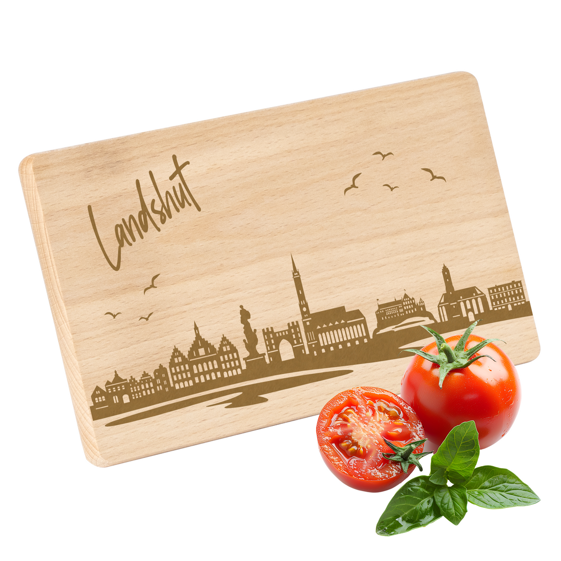 Frühstücksbrettchen mit Gravur "Skyline LANDSHUT" 220x120mm