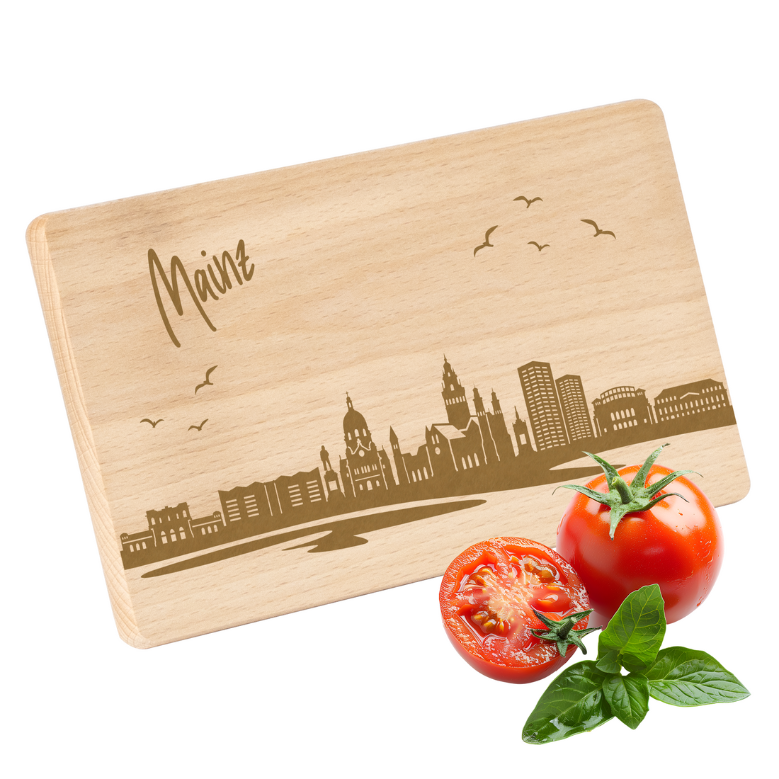 Frühstücksbrettchen mit Gravur "Skyline MAINZ" 220x120mm