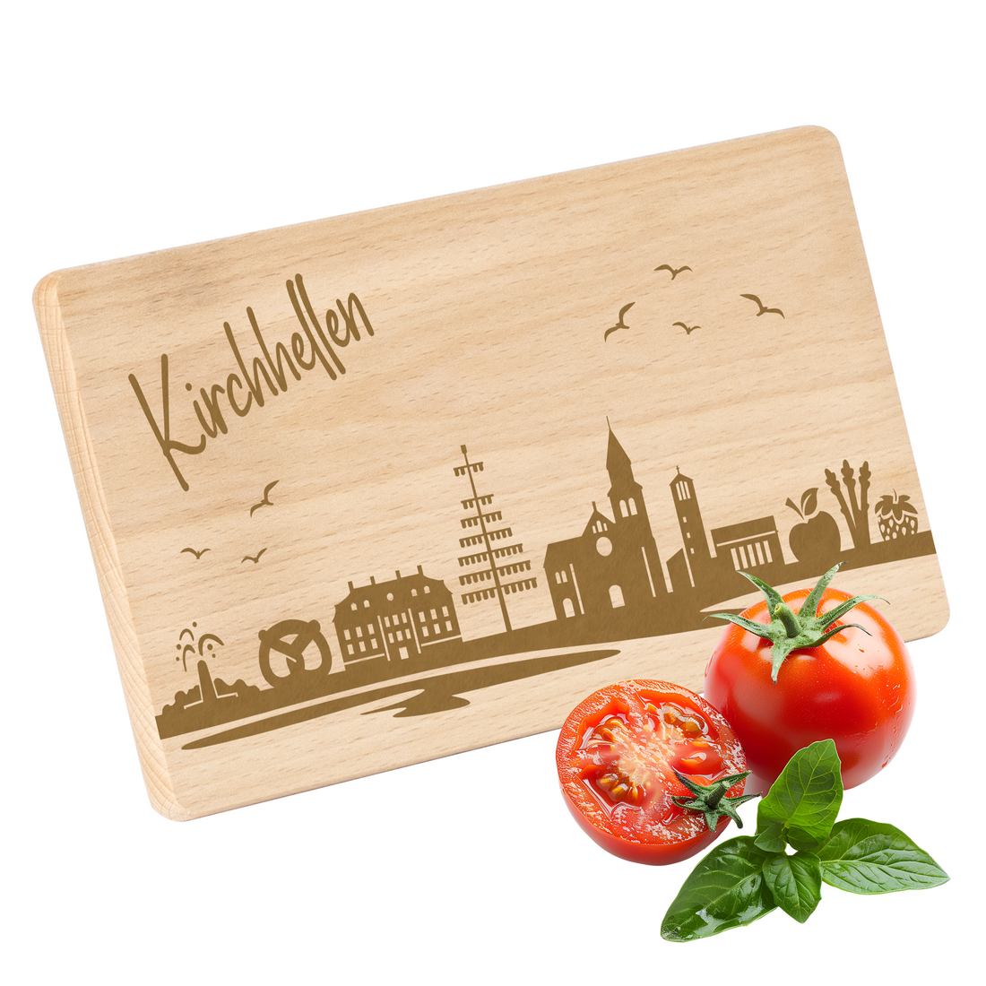 Frühstücksbrettchen mit Gravur "Skyline KIRCHHELLEN" 220x120mm