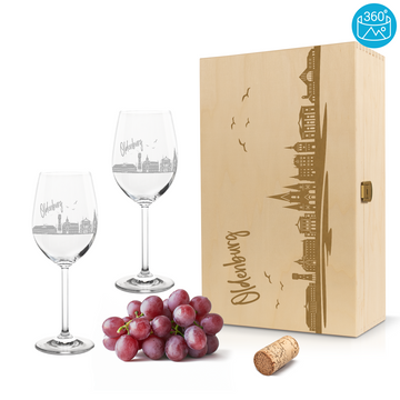 Weinglas mit Gravur Leonardo Daily Rotwein "SKYLINE OLDENBURG" 2 Gläser und Holzbox groß