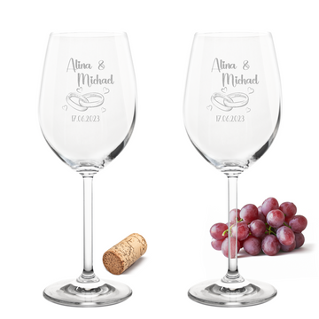 Weinglas mit Gravur Leonardo Daily Rotwein "HOCHZEITS RINGE" 2 Gläser mit Wunschname & Datum