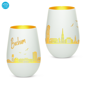 Edles Glas Windlicht mit Gravur "SKYLINE BOCHUM" in 6 verschiedenen Farben