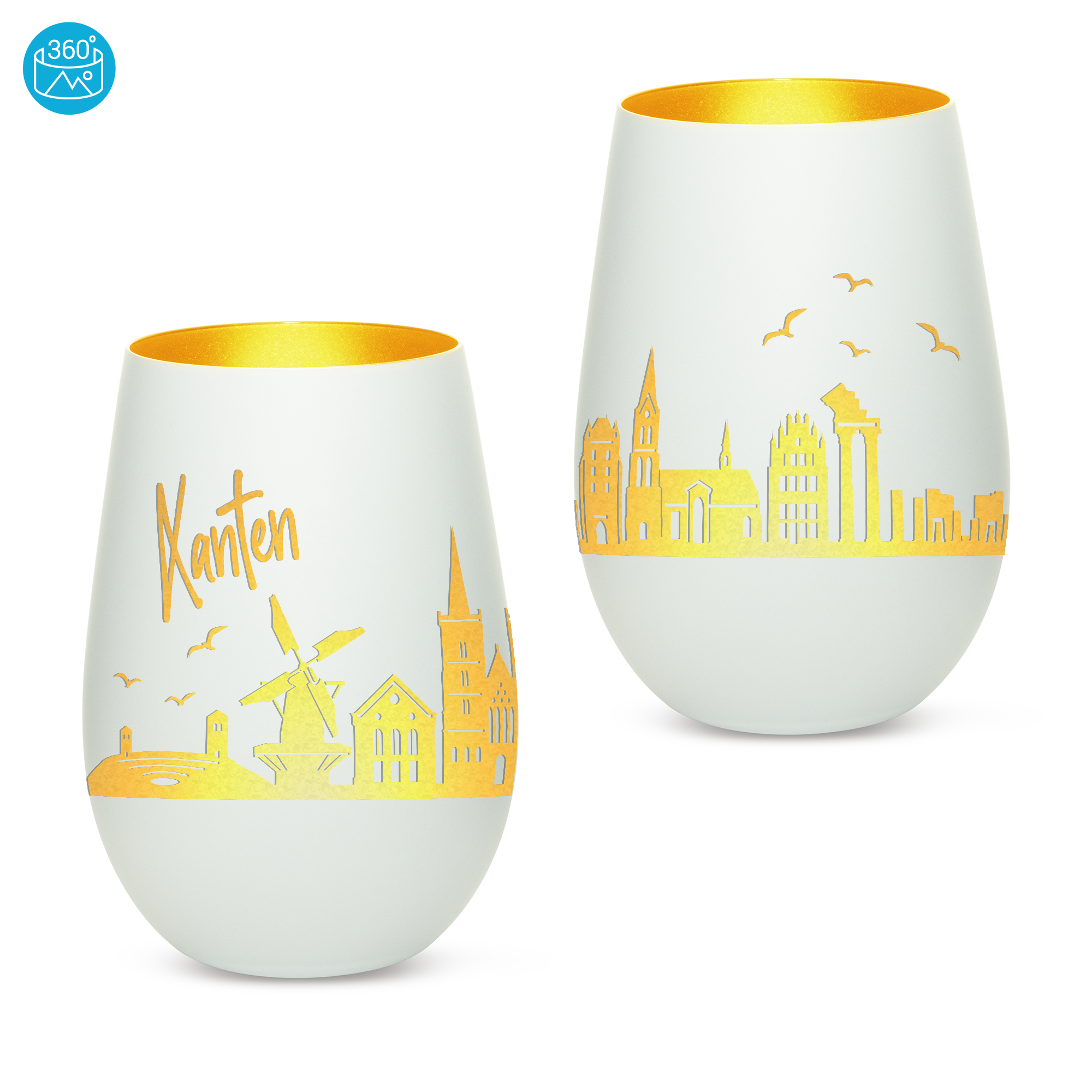 Edles Glas Windlicht mit Gravur "SKYLINE XANTEN" in 6 verschiedenen Farben