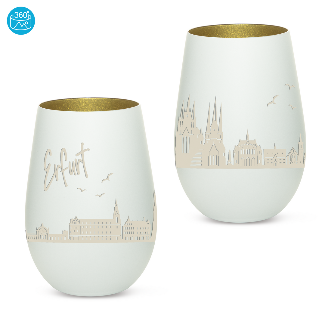 Edles Glas Windlicht mit Gravur "SKYLINE ERFURT" in 6 verschiedenen Farben