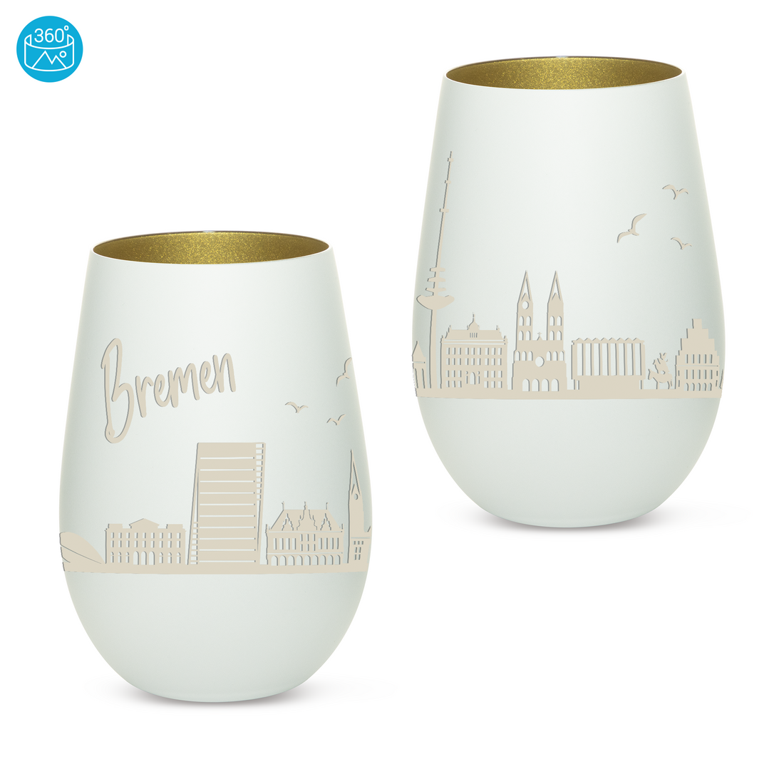 Edles Glas Windlicht mit Gravur "SKYLINE BREMEN" in 6 verschiedenen Farben