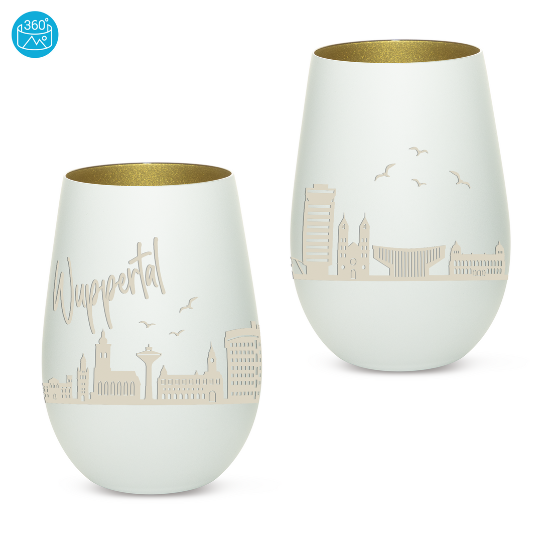 Edles Glas Windlicht mit Gravur "SKYLINE WUPPERTAL" in 6 verschiedenen Farben