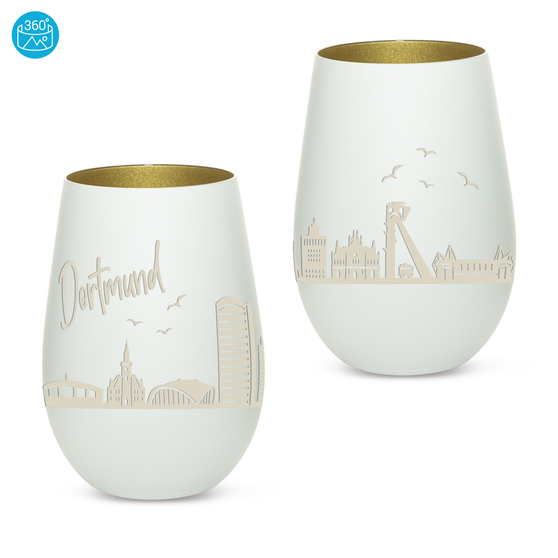 Edles Glas Windlicht mit Gravur "SKYLINE DORTMUND" in 6 verschiedenen Farben