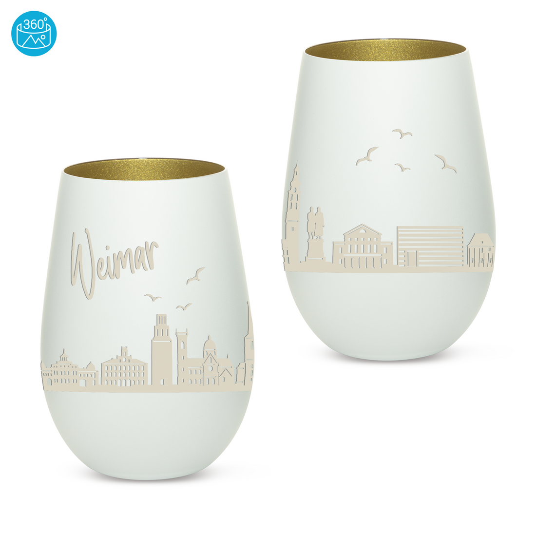 Edles Glas Windlicht mit Gravur "SKYLINE WEIMAR" in 6 verschiedenen Farben