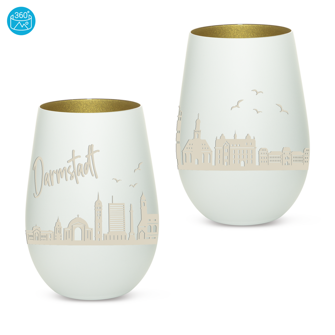 Edles Glas Windlicht mit Gravur "SKYLINE DARMSTADT" in 6 verschiedenen Farben