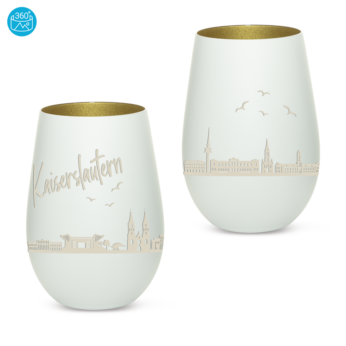 Edles Glas Windlicht mit Gravur "SKYLINE KAISERSLAUTERN" in 6 verschiedenen Farben