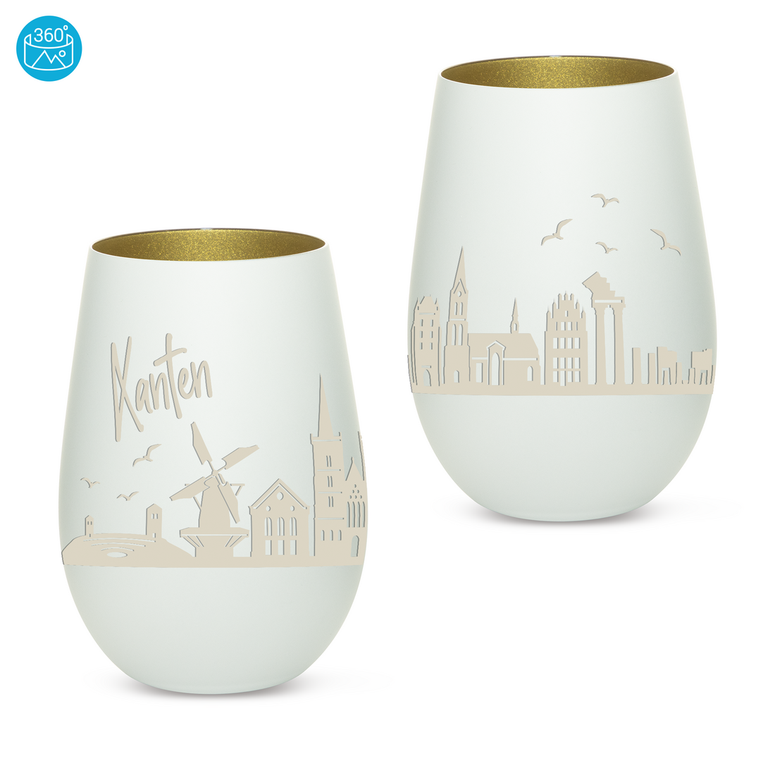 Edles Glas Windlicht mit Gravur "SKYLINE XANTEN" in 6 verschiedenen Farben